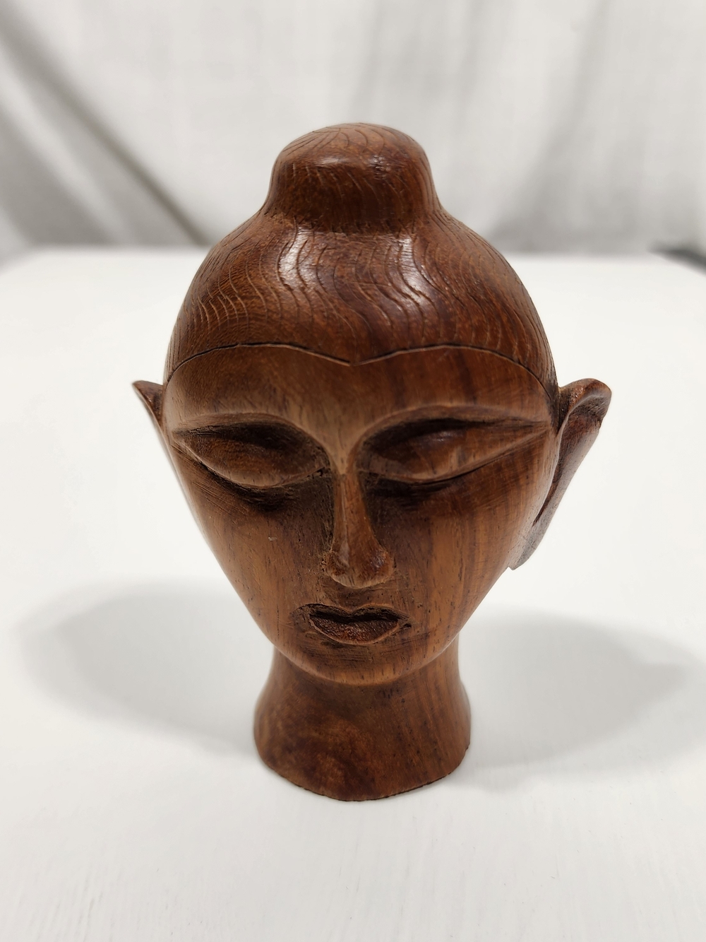 Hand-Carved Wooden Bust Sculpture - Brown